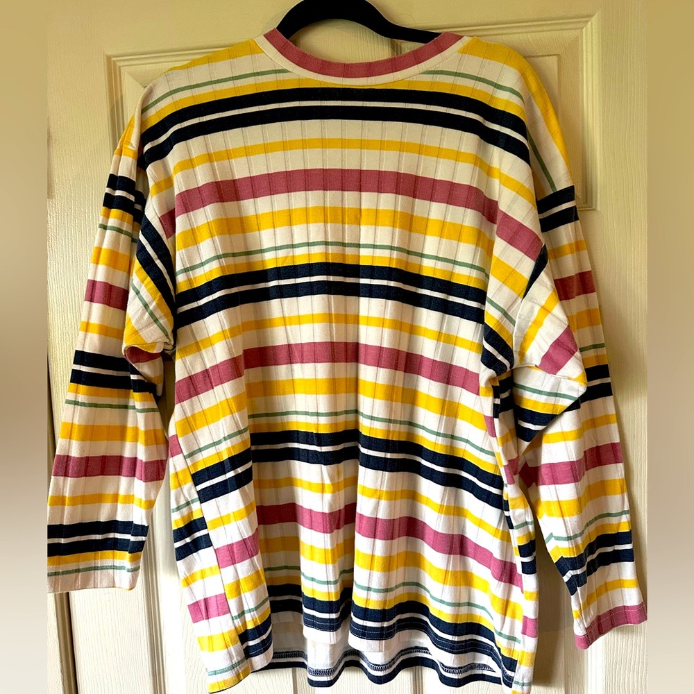 Vintage 80s Italian Club Unisex Oversize Shirt Sz Med Made in USA Retro Stripes